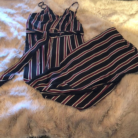 NWT Black & Wine Striped Jumpsuit : Size XL - Picture 2 of 5